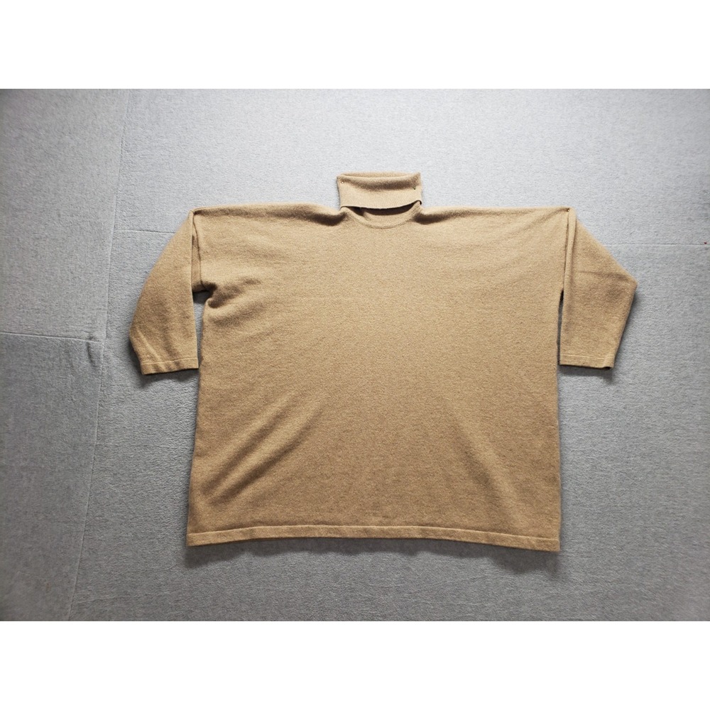 Shi Women Sweaters One Size Beige Turtle Neck Long Sleeve Pullover Logo Casual